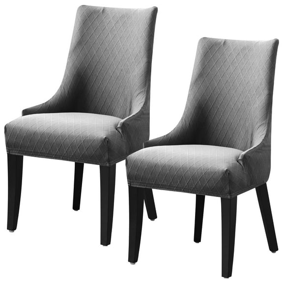 Ikoopy 2Pcs Full Coverage Rhombus Grid Dining Chair Cover Wrinkle Resistant Stretch Dining Wing Chair Slipcover for Wedding Hotel Banquet Party