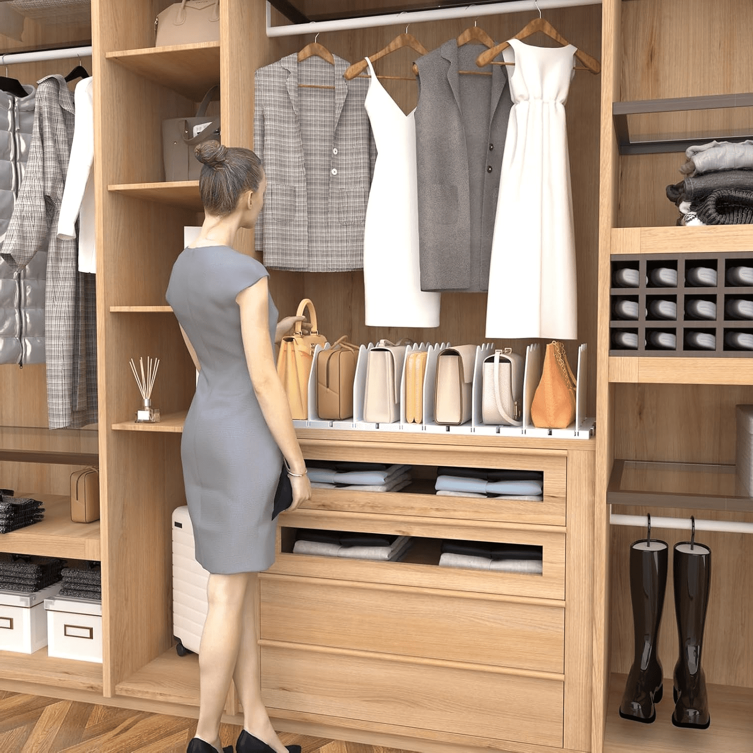 LLMRR Closet Organizers and Storage, Purse Organizer for Closet, Closet Shelf Organizer, Shelf Dividers for Closet Organization, Storage for Purses in Closet, Handbag Storage Organizer, White, 2 Pack
