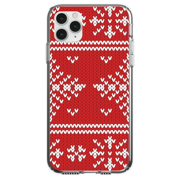 DistinctInk Clear Shockproof Hybrid Case for iPhone 11 Pro (5.8" Screen) - TPU Bumper, Acrylic Back, Tempered Glass Screen Protector - Red White Ugly Christmas Sweater - Christmas All Year
