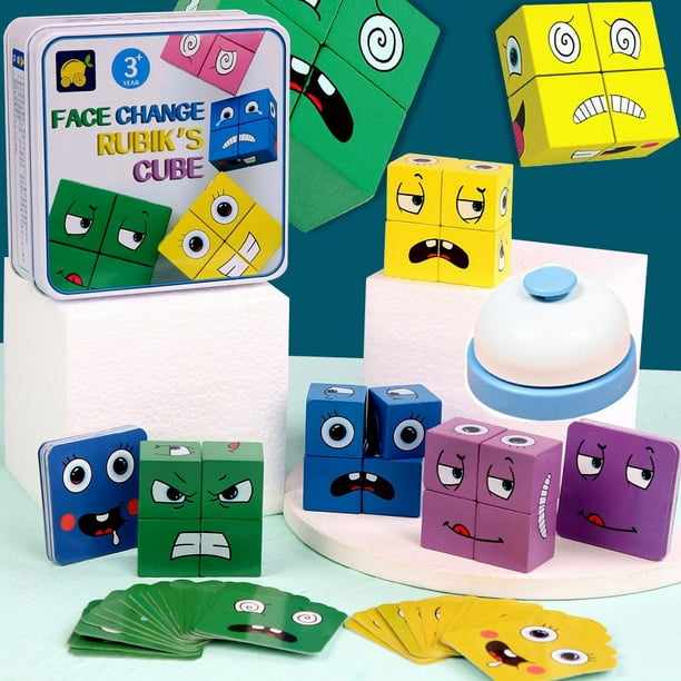 Cubo mágico que cambia de cara para niños, bloques de construcción, juguete interactivo para padres e hijos, juego de batalla de escritorio, cubo mágico de madera con cara sonriente