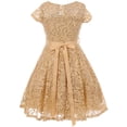 thumbnail image 2 of Big Girls' Short Sleeve Lace Glitter Skater Pearl Belt Special Occasion Flower Girl Dress Champagne 10 (J21KS02), 2 of 3