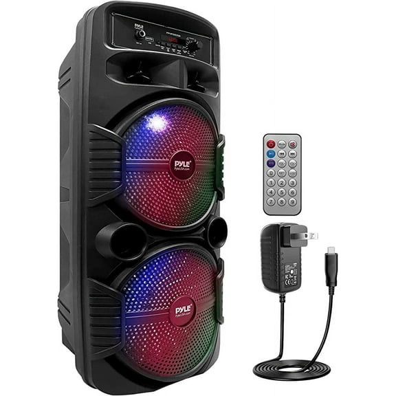 Pyle PA System Flashing LED Lighting Outdoor Wireless Bluetooth Portable Speaker with Remote & USB, Black, PPHP2835B