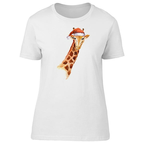 Giraffe Head With Santa Hat T-Shirt Women -Image by Shutterstock, Female Large