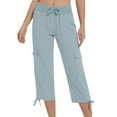 thumbnail image 3 of Scyoekwg Womens Capris For Summer High Waisted Drawstring Cargo Sweatpants Joggers Pants With Pockets Comfy Lightweight Fashion Classic Solid Color Baggy Pants Casual Capris (Gray,L), 3 of 7