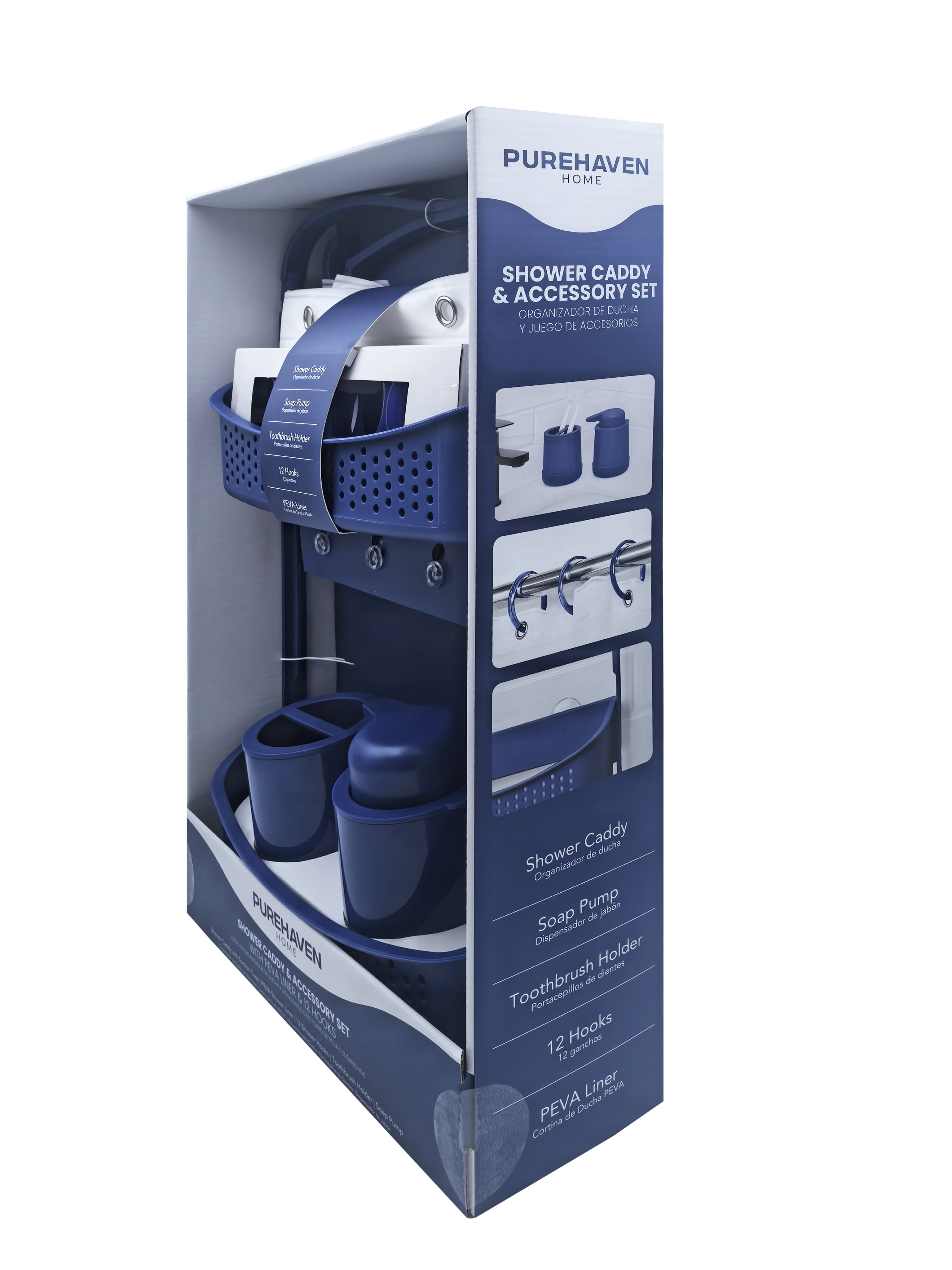 Purehaven Home Shower Caddy and Bath Accessory Set for College Dorms and Apartments, Purple
