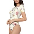 thumbnail image 2 of KLL Women 's Crew Neck Bodysuit Jumpsuits Floral Print Short onesies Stretch T Shirts, 2 of 7