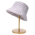 thumbnail image 2 of dianhelloya Women Fall Winter Fisherman Hat Flat Top Wide Brim Thick Soft Square Pattern Solid Color Sunshade Windproof Warm Decorative Lady Deep Bucket Cap Winter Headwear Grey, 2 of 8