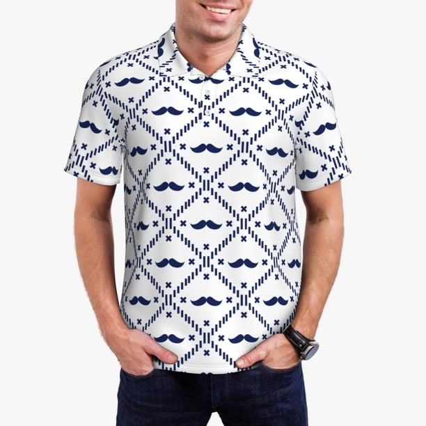 Fotbe Hipster Mustache Camiseta Polo de Golf para Hombre con Estampado – Camisa Deportiva Transpirable con Cuello Abotonado-3X-Large