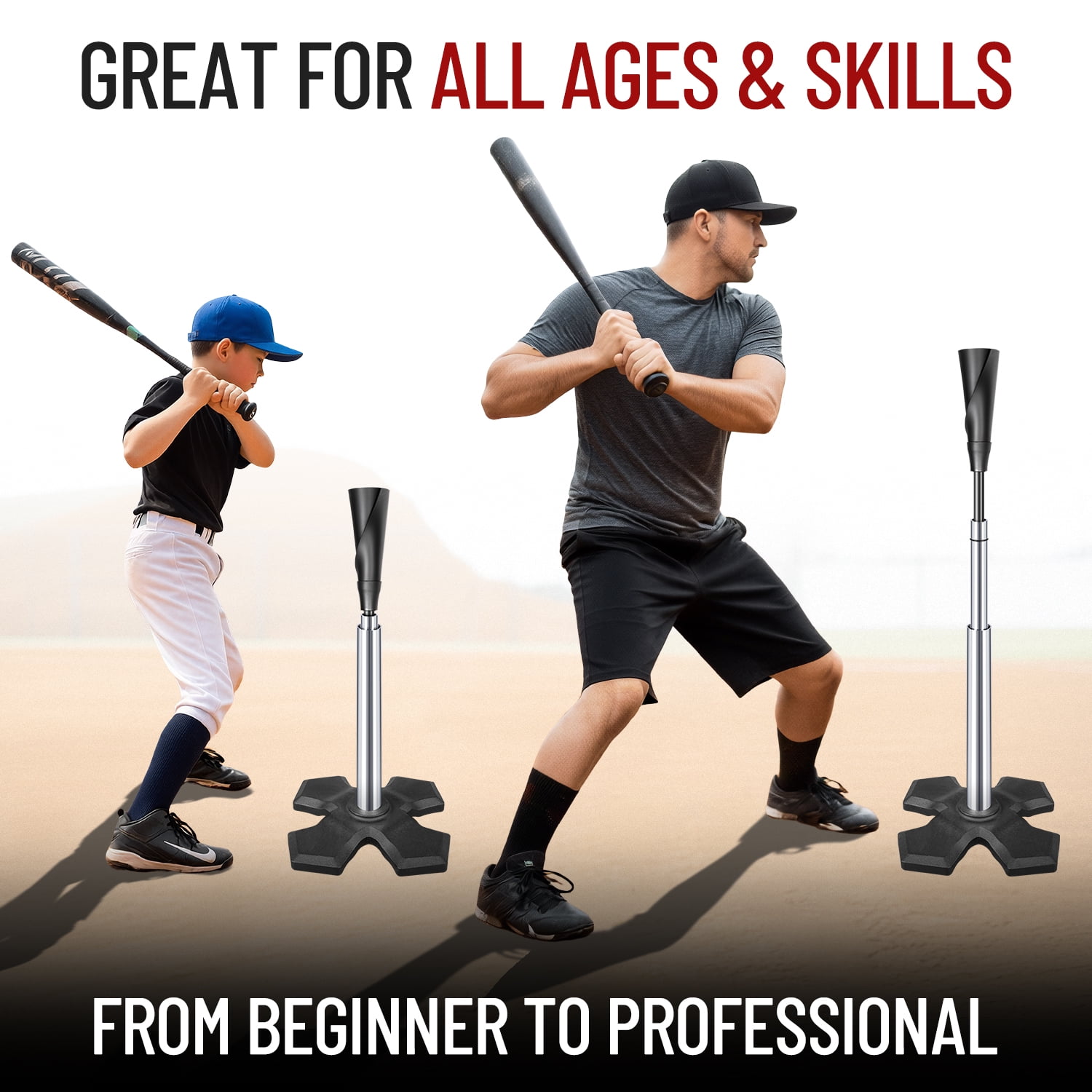 CureCalor Baseball Batting Tee, Adjustable 24" to 46" Heavy Duty Hitting Tee for Baseball & Softball