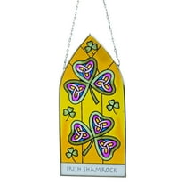 ROYAL TARA Irish Shamrock Stained Glass Hanging Plaque - 8in x 3.8in