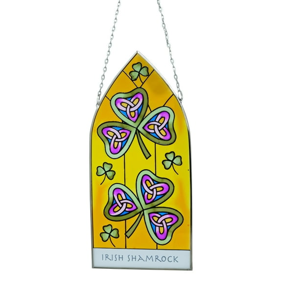ROYAL TARA Irish Shamrock Stained Glass Hanging Plaque - 8in x 3.8in