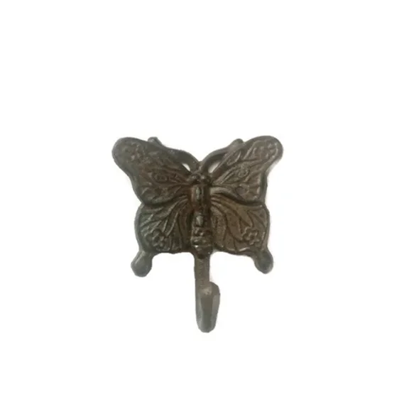 Brown Cast Iron Butterfly Towel Bath Kitchen Garden Shed Wall Hook Home Decor