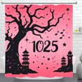 thumbnail image 1 of Whimsical Rideau de Douche Rose avec Notes Musicales d'Arbre Noir et Pagodes - Design Élégant 1025, 1 of 4