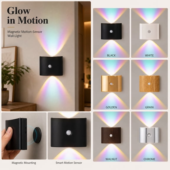 Motion Sensor LED Wall Light, Rechargeable Magnetic Mount Lamp with Auto On/Off, Cordless LED Night Light for Hallways & Stairs, Magnetic LED Light for Closets & Bathrooms