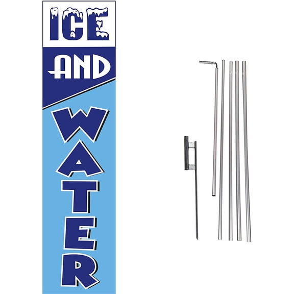 Ice and Water Convenience Store Outdoor Advertising Rectangle Feather Banner Swooper Flag Sign with Flag Pole Kit and Ground Stake