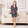 thumbnail image 6 of FORMRS Kids Short Sleeve Top and Pants Pajama Set Unisex Satin 2-Piece Sleepwear, Sizes 13-14Y, Red Christmas Leaves, 6 of 8