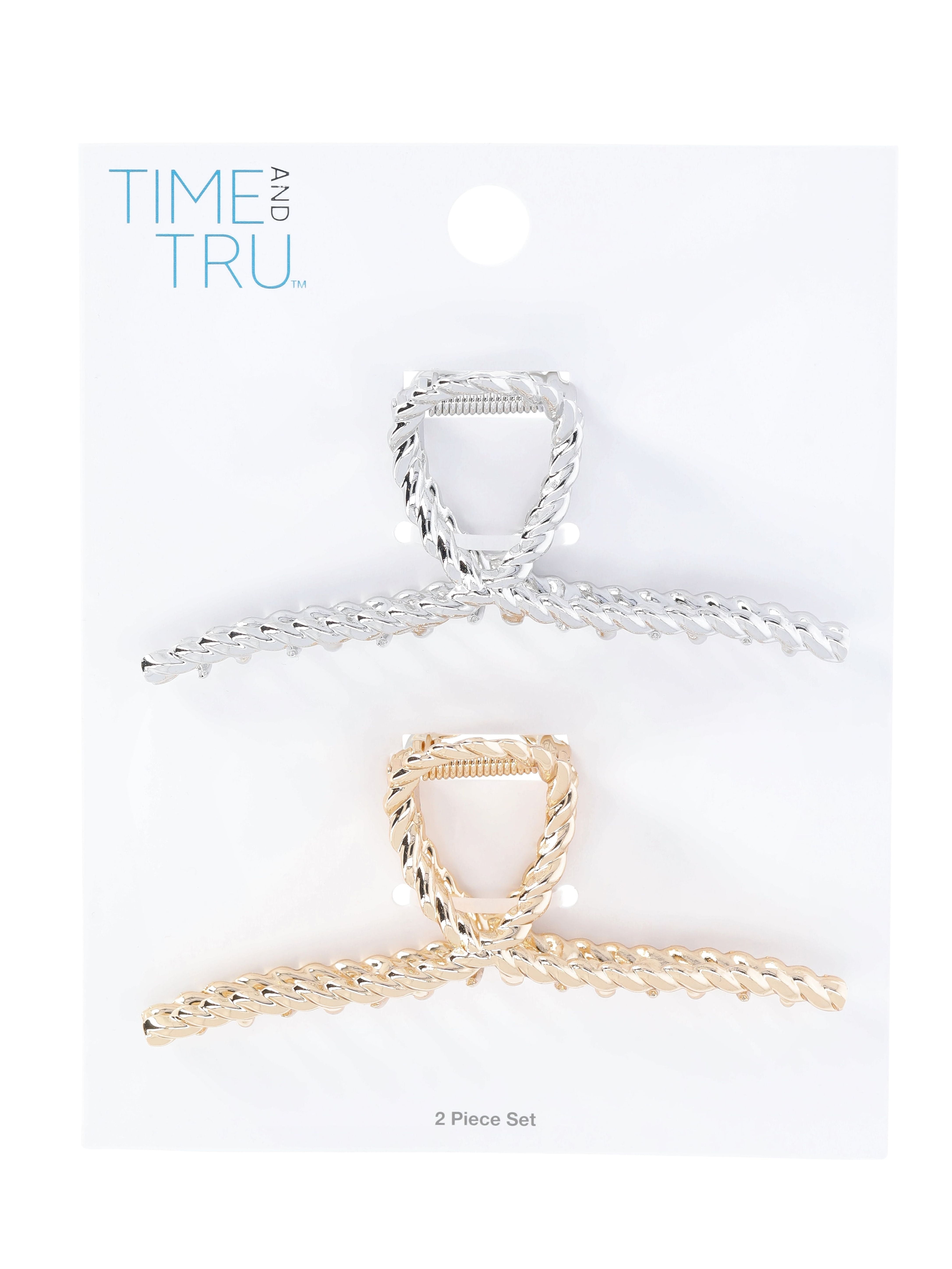 Time and Tru Women's Metal Claw Hair Clips, 2-Pack, Gold-Tone/Silver-Tone