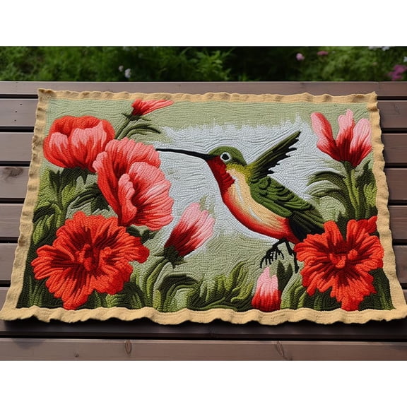 Hummingbird Flowers Latch Hook Rectangle Rug Kits for Adults Needle Crochet Yarn Embroidery Carpet Hook and Latch Kit Floor Mat Tapestry Christmas Home Decoration 52x38cm(1)