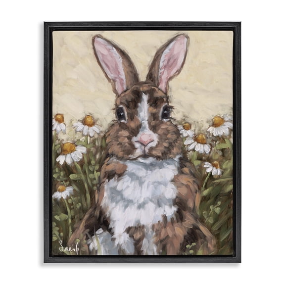 Stupell Industries Rustic Lodge Rabbit Portrait with Daisies Black Floating Frame Canvas Art, 17 x 21, by Sara G. Designs