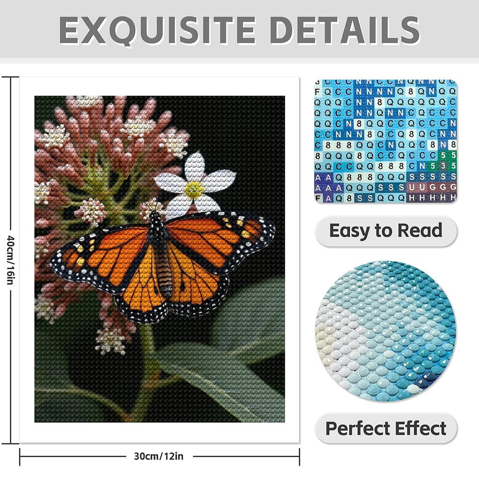Diamond Art Kits for Adults - Modern Butterfly Botanical Print No.1167 5D Frameless Dimond Painting Kit for Adults Beginner, Round Diamond Kits for Home Wall Decor, Gift for Women