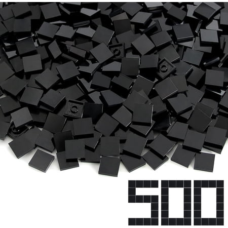 Black 2×2 Tile ×500 Parts and Pieces Flat MOC Bricks Bulk Building Blocks for Smooth Surface Wall Floor Toy Accessories Compatible with Major Brands
