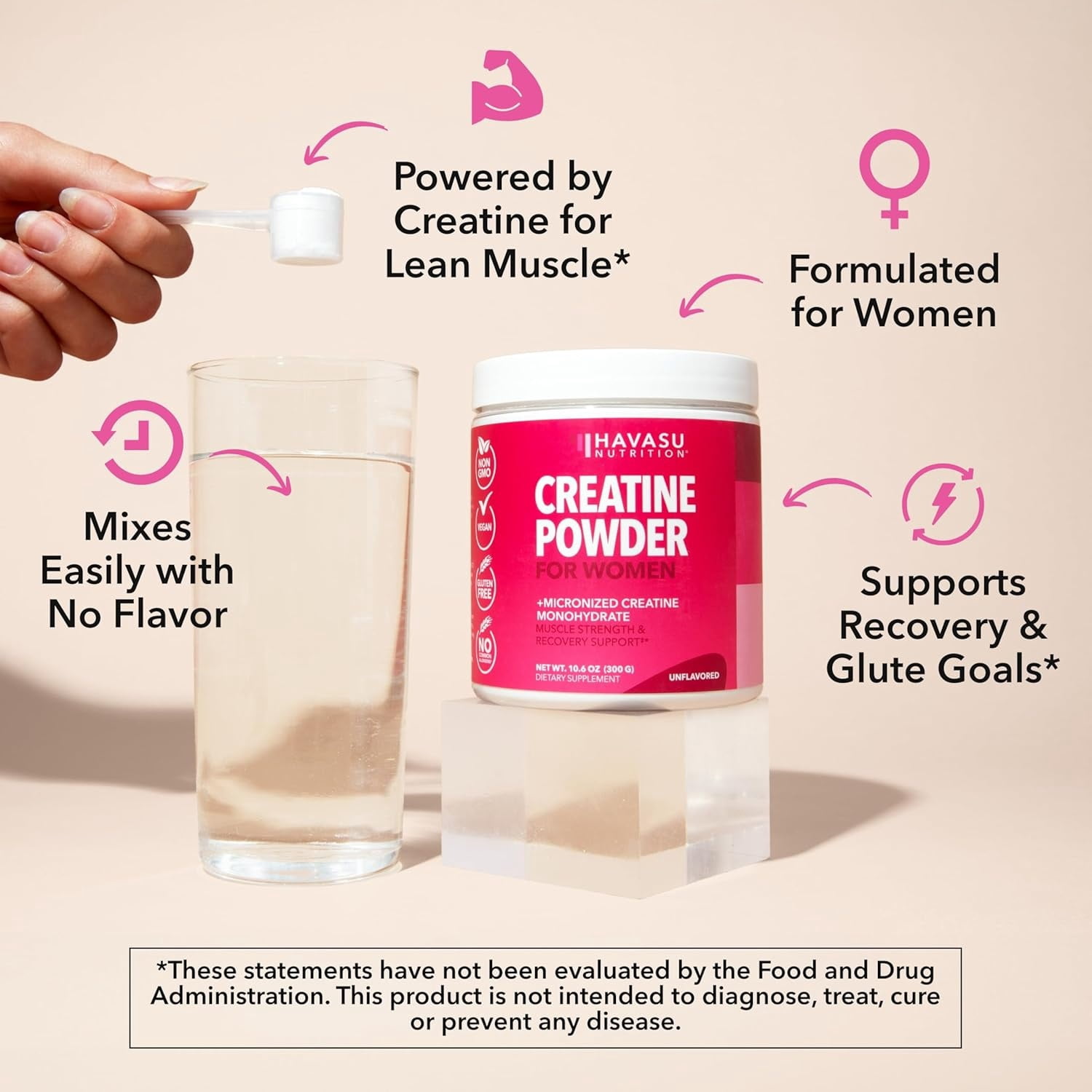 Havasu Nutrition Micronized Creatine Monohydrate Powder for Women, Unflavored, 10.6 oz (100 Servings)