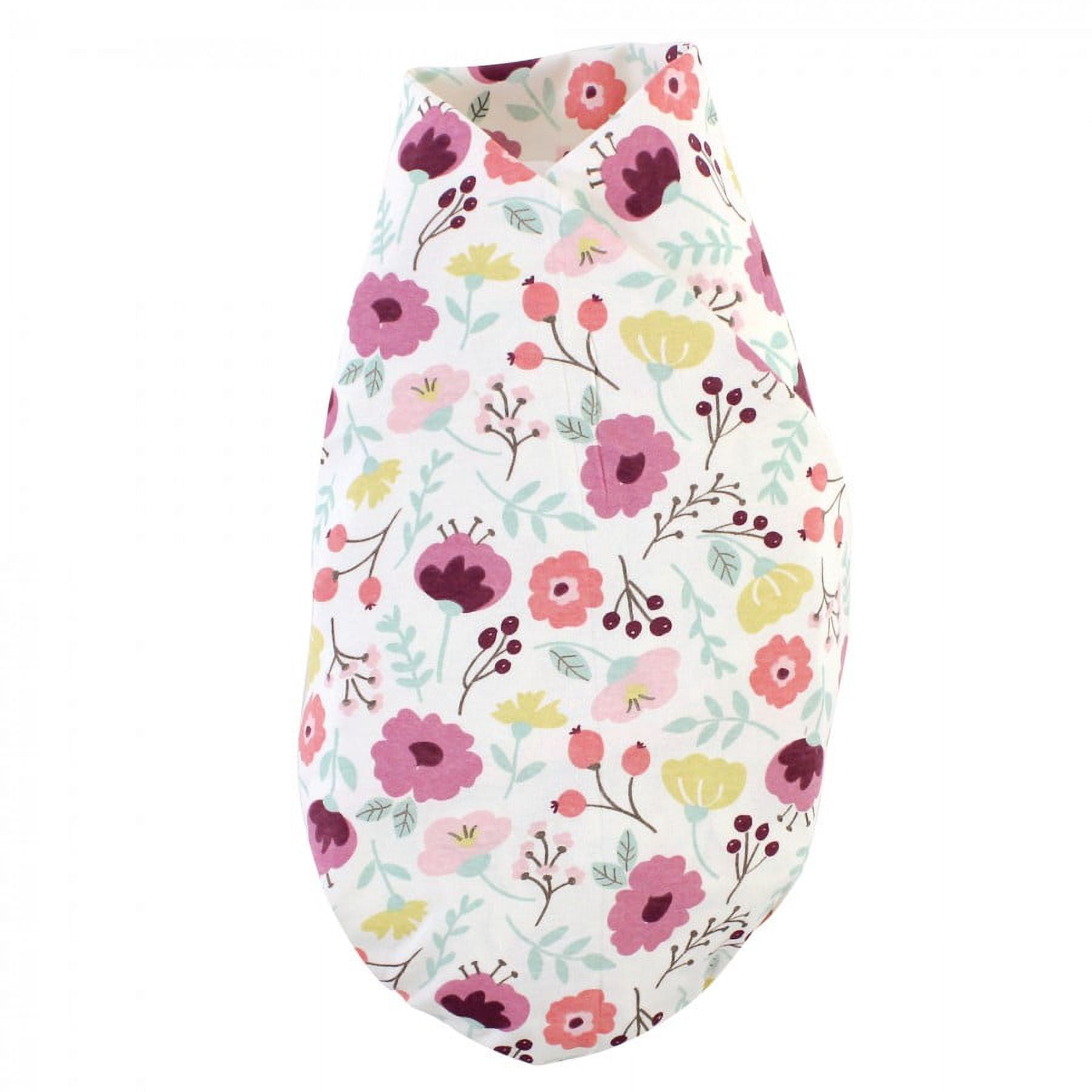 Touched by Nature Baby Girl Organic Cotton Swaddle Blanket and Headband or Cap, Botanical, One Size
