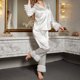 thumbnail image 4 of Pajama de Manga Larga para Mujer Turndown Collar Ropa de Casa Sexy Blusa Pantalones Conjunto de Sueño, 4 of 5