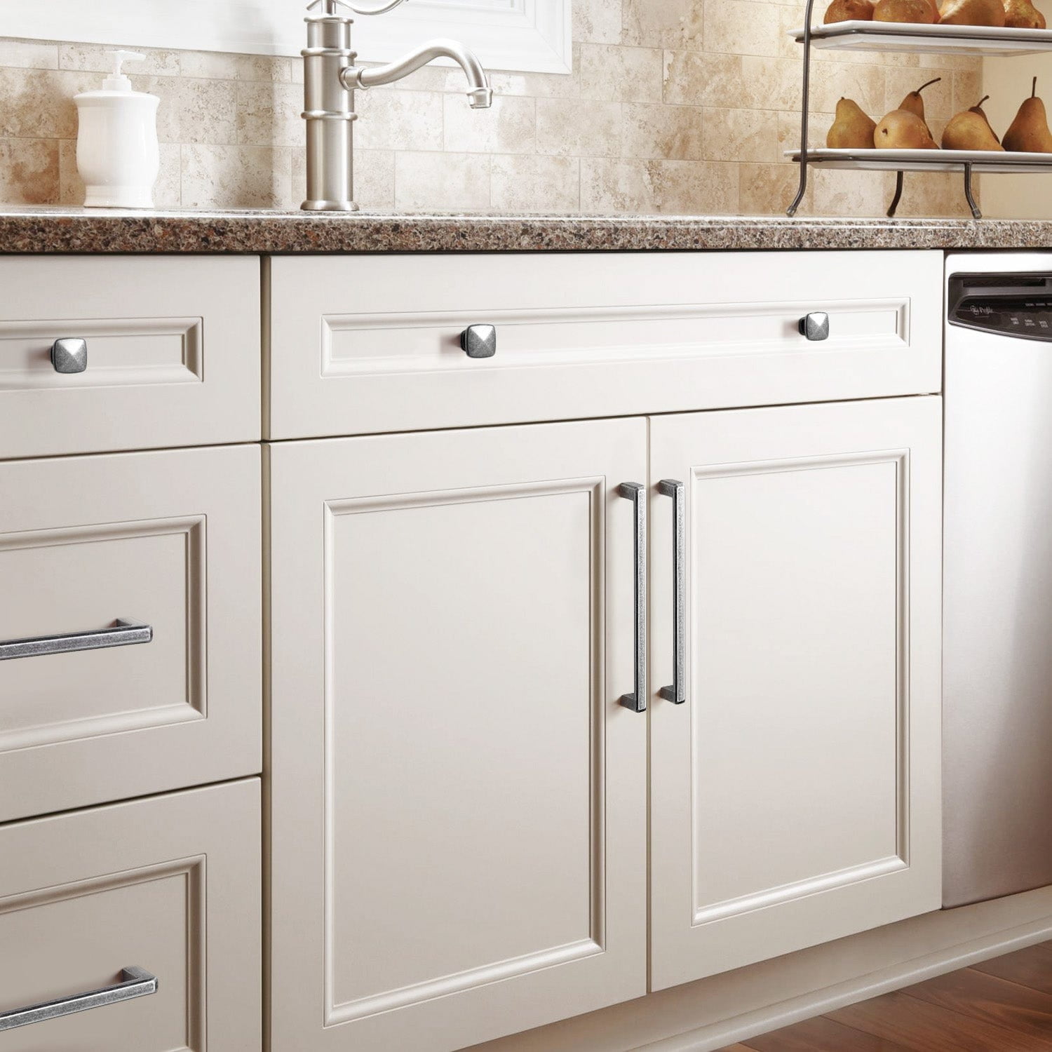 TONA Cabinet Handles SINGLE Hole Center 6 Pack Drawer Pulls Antique Silver Finish Cabinet Pulls