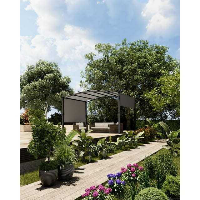 BeesClover Pergola Arquée Extérieure 12*9 Pieds, Gazebo en Aluminium Robuste avec Auvent Rétractable, Résistant aux UV pour Terrasse Jardin Porche Pelouse