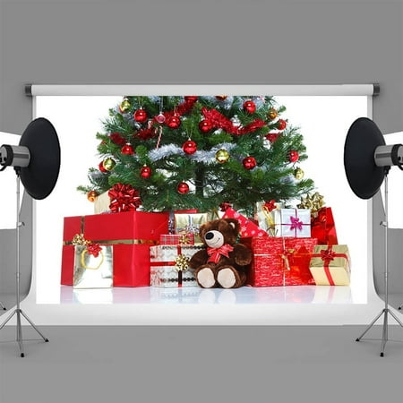Image of 7x5ft Christmas backdrops Bear gift Christmas tree christmas tree backdrop