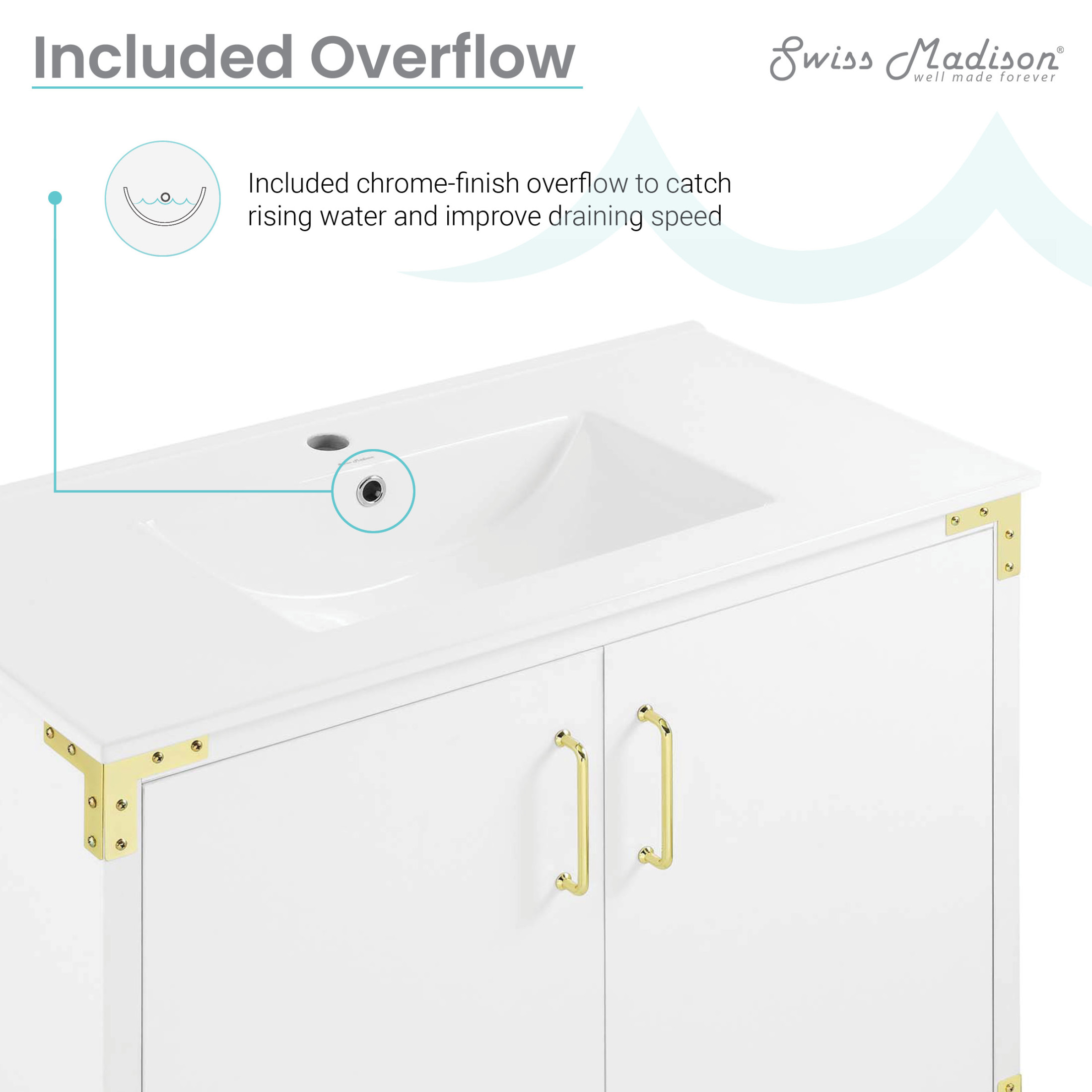 Voltaire 36" Freestanding Bathroom Vanity in White with Sink Top