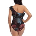 thumbnail image 5 of Honeii Rose Full Moon Black Wolf for women's one-piece swimsuit featuring a chic one-shoulder design experience elegance and style in the water-Small, 5 of 6