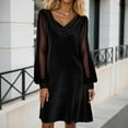 thumbnail image 2 of DHFJKG Women Dresses Cowl Neck Solid Color Velvet Mini Dress Mesh Sheer Long Sleeve Soft Tunic Trendy Dresses, 2 of 5