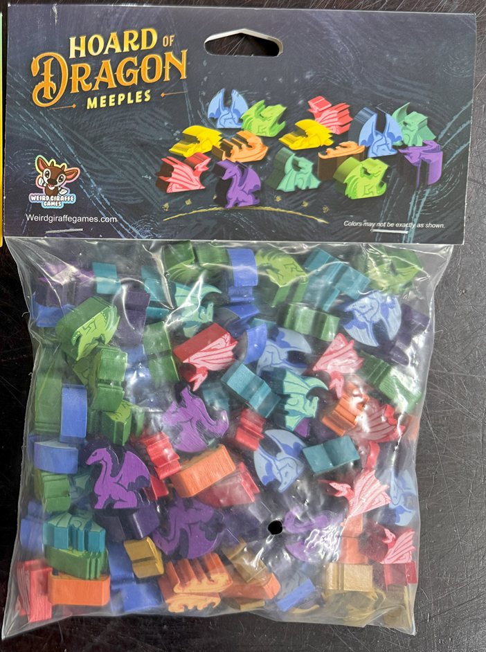 Hoard of Dragon Meeples – Wooden Dragon Tokens for Board Games (140x Meeples in 7 colors)