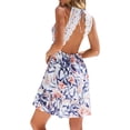 thumbnail image 3 of HLSOHJP Women's Floral Print Beach Sundress Sleeveless Halter Spaghetti Straps Backless Lace Mini Swing Skater Dresses, 3 of 7