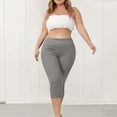 thumbnail image 6 of Plus Size Capri Leggings for Women Stretch Knee Length Pull On Capris Elastic Waist Casual Slim Fit Workout Pants Gray 4XL, 6 of 7