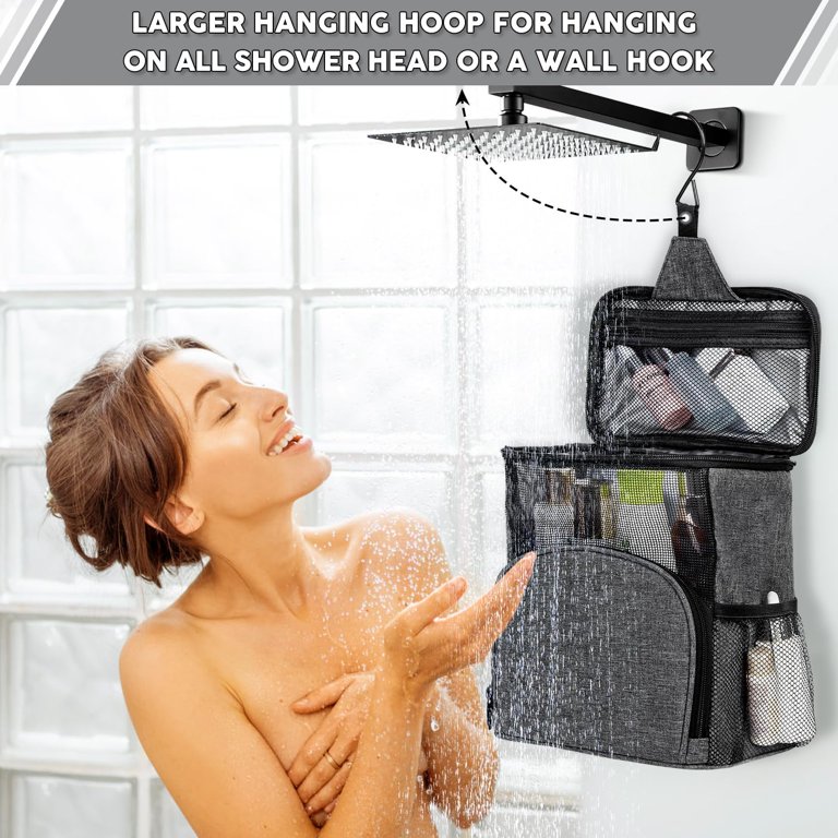 Hanging Mesh Shower Caddy With Hooks - Bathroom Organizer For Dorm, Gym, Swimming & Travel