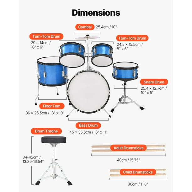 KFFKFF Kids Drum Set, 5-Piece 16 in Junior Drum Sets, Beginner