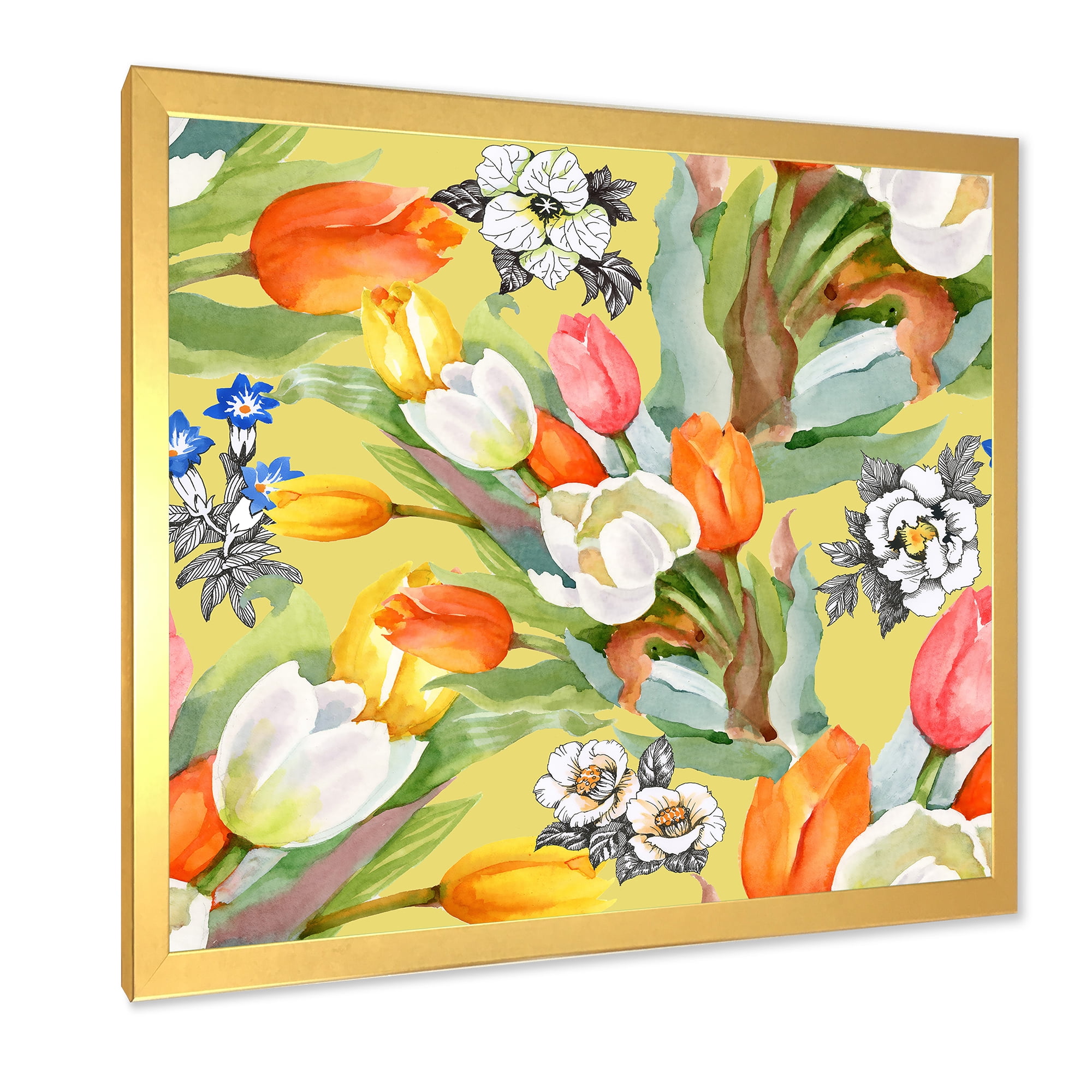 Designart 'Blooming Orange and White Tulips IV' Traditional Framed Art Print