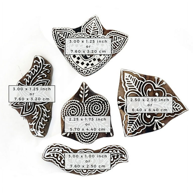 Hashcart Wooden Pottery Stamps for Block Printing Set of 5, Wooden