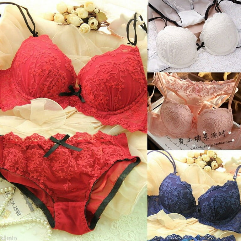 Women’s Padded Lace Bra and Panties Set in 4 Colors