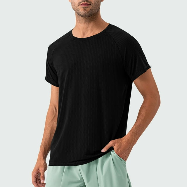 Tops para hombre, blusas y camisas de manga corta con cuello redondo para hombre, blusas deportivas de secado rápido de color liso para hombre, blusas de manga corta con cuello redondo para hombre