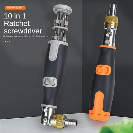 

10-In-1 Gray Screwdriver Set Bidirectional Ratchet Deformation Multi-Angle Special-Shaped Screwdriver with Batch Head
