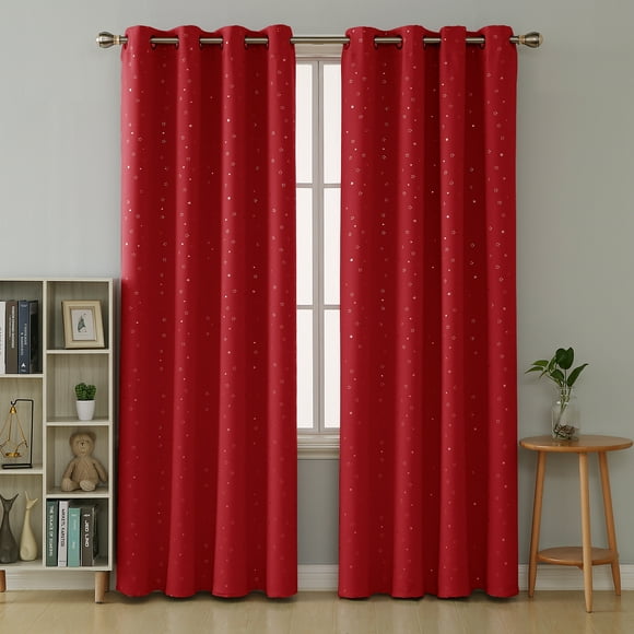 Deconovo Red Curtains Silver Star Foil Print Grommet Blackout Curtains Thermal Insulated Window Drapes Living Room Curtains 52x84 inch Red 2 Panels