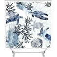 thumbnail image 2 of 4PCS Navy Blue Sea Turtle Shower Curtain Sets with Rugs, Waterproof White Fabric Shower Curtain, Underwater Ocean Marine Watercolor Coral Reef Sea Plant Beach Coastal Nautical Bathroom Decor, 2 of 7