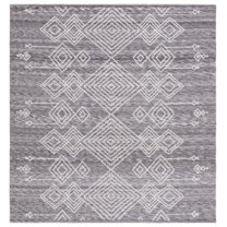 SAFAVIEH Kilim Asa Geometric Polyester Area Rug, Grey/Ivory, 6' x 6' Square