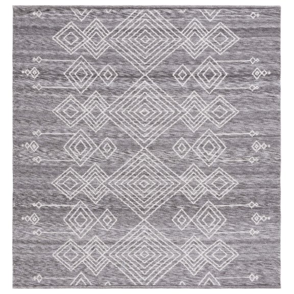SAFAVIEH Kilim Asa Geometric Polyester Area Rug, Grey/Ivory, 6' x 6' Square