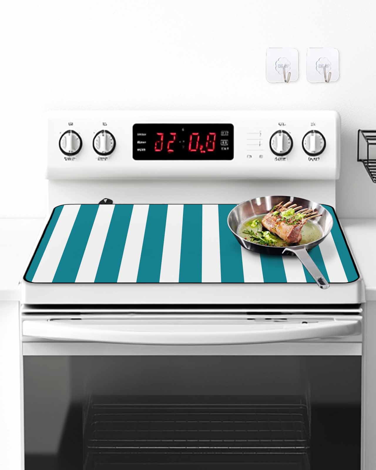 Stove Top Covers for Electric Stove, Teal Striped Glass Stovetop Cover Protector, Simple Art Vertical Stripe Farmhouse Induction Cooktop Protector Oven Mat for Kitchen Countertop 24"x21"