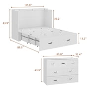 MONSLIPA Queen Size Murphy Bed with Drawers and Dresser, Space-Saving Convertible Cabinet Bed for Guest Room